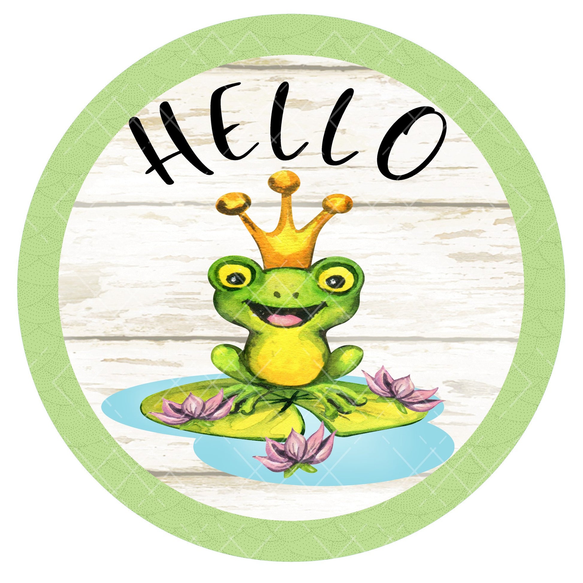 Hello frog wreath sign, metal wreath sign, round wreath sign, signs for wreaths, summer wreath sign