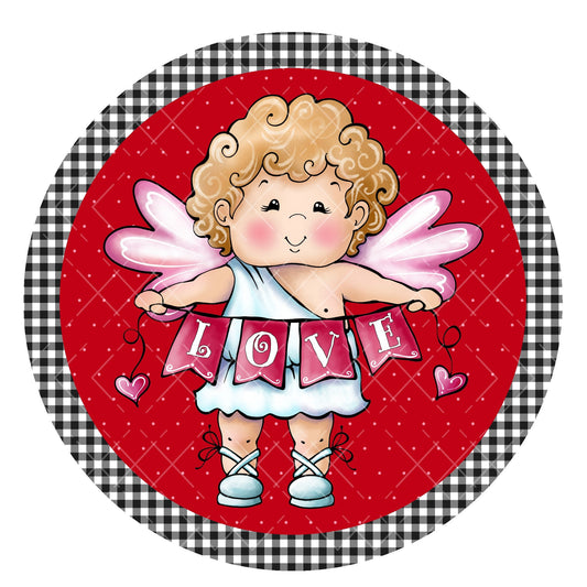 Cupid valentine wreath sign, metal wreath sign, round wreath sign, signs for wreaths