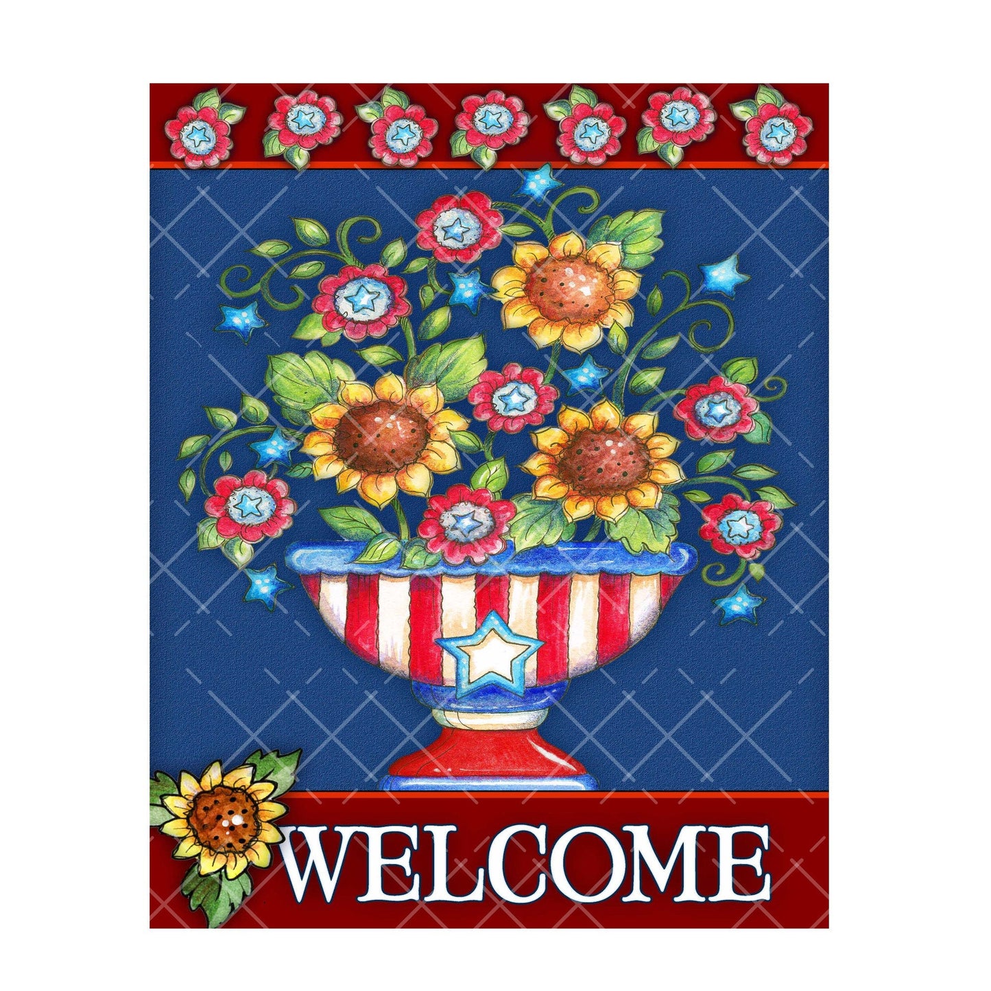 Patriotic sunflower welcome wreath sign, metal wreath sign, signs for wreaths, 8x10 wreath sign