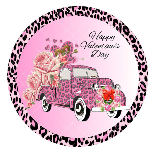 Happy Valentine's Day wreath sign, metal wreath sign, signs for wreaths, pink leopard wreath sign