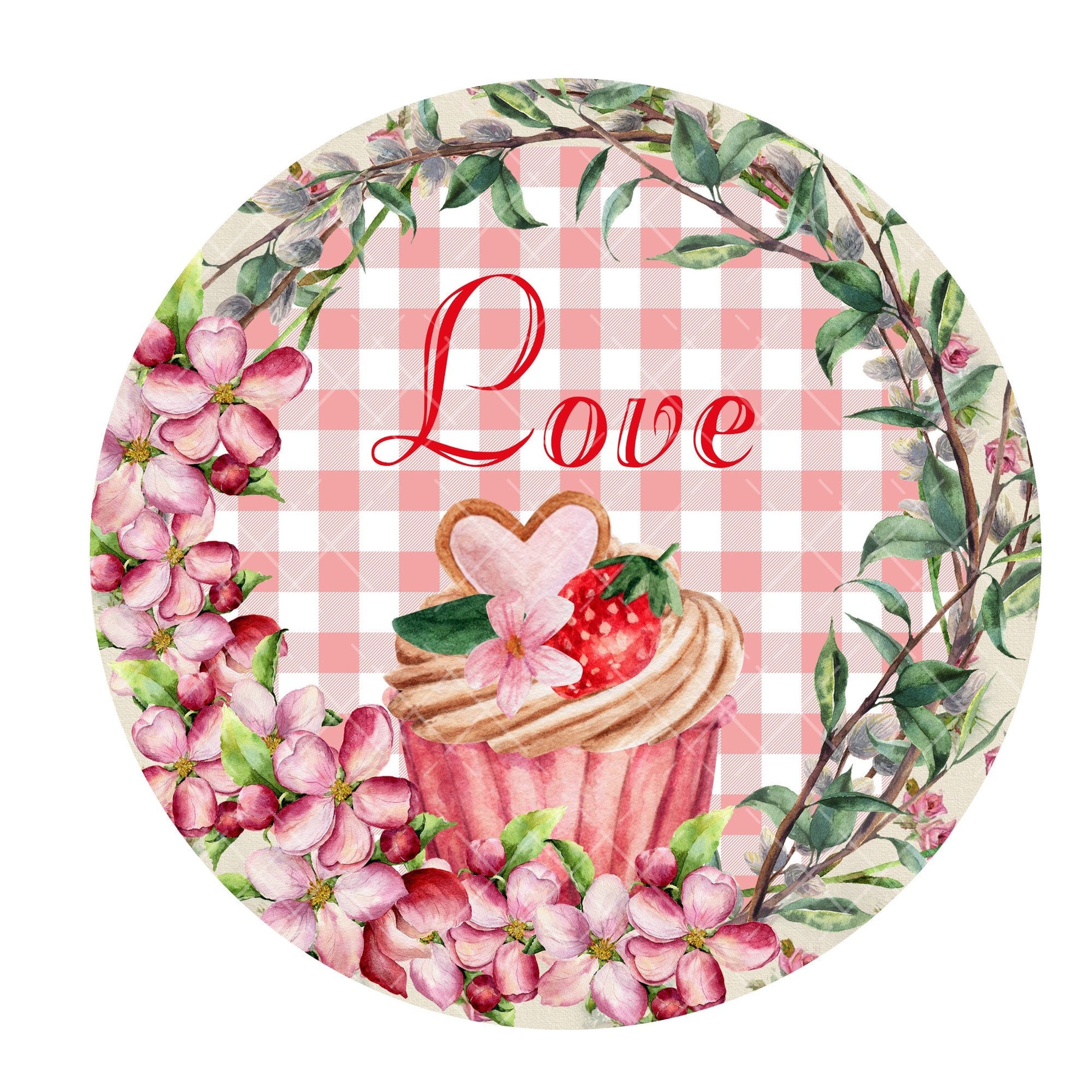 Valentine wreath sign, cupcake wreath sign, metal wreath sign, round wreath sign