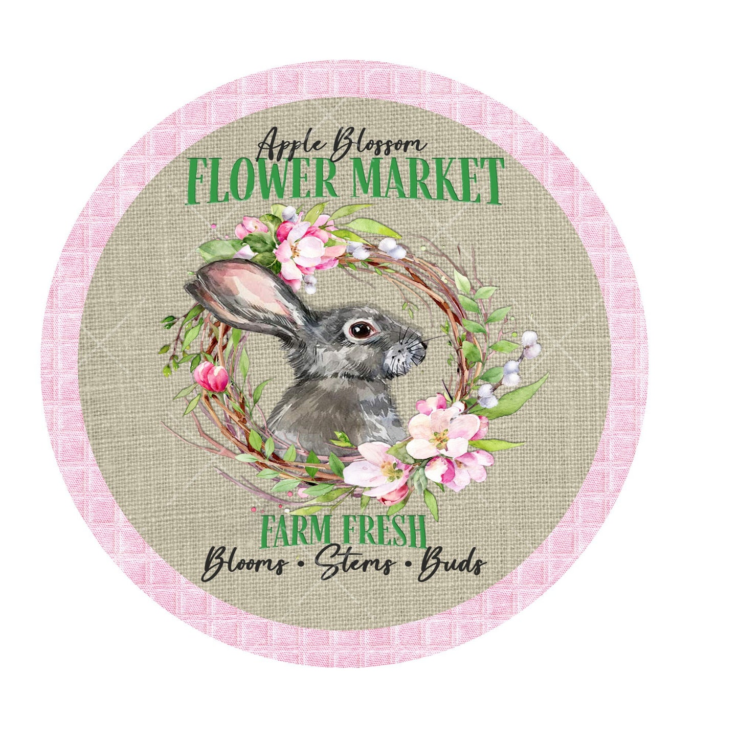 Apple blossom market wreath sign, metal wreath sign, signs for wreaths, round wreath sign, door hanging, summer wreath sign