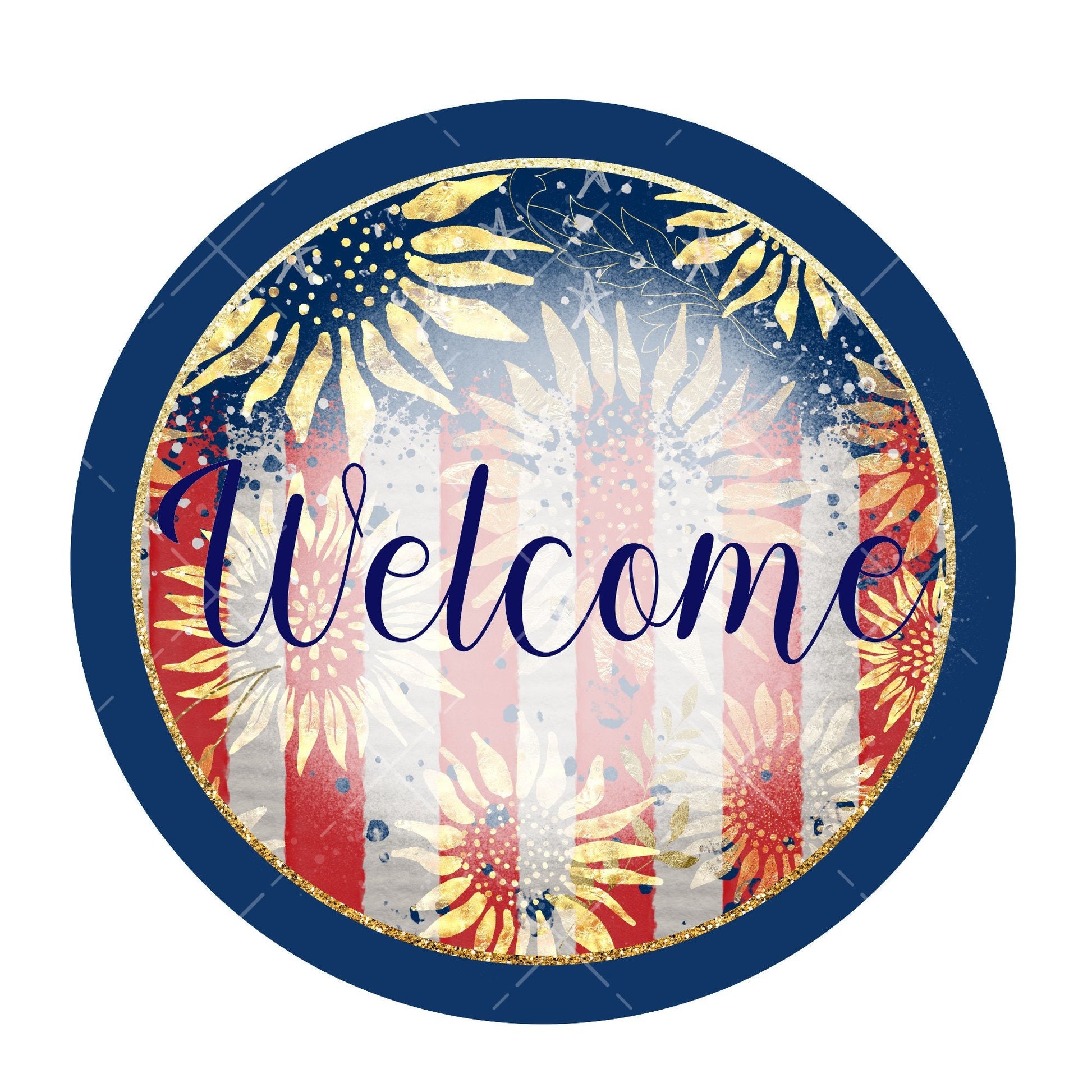 Patriotic welcome wreath sign, metal wreath sign, signs for wreaths, round wreath sign, summer door hanging