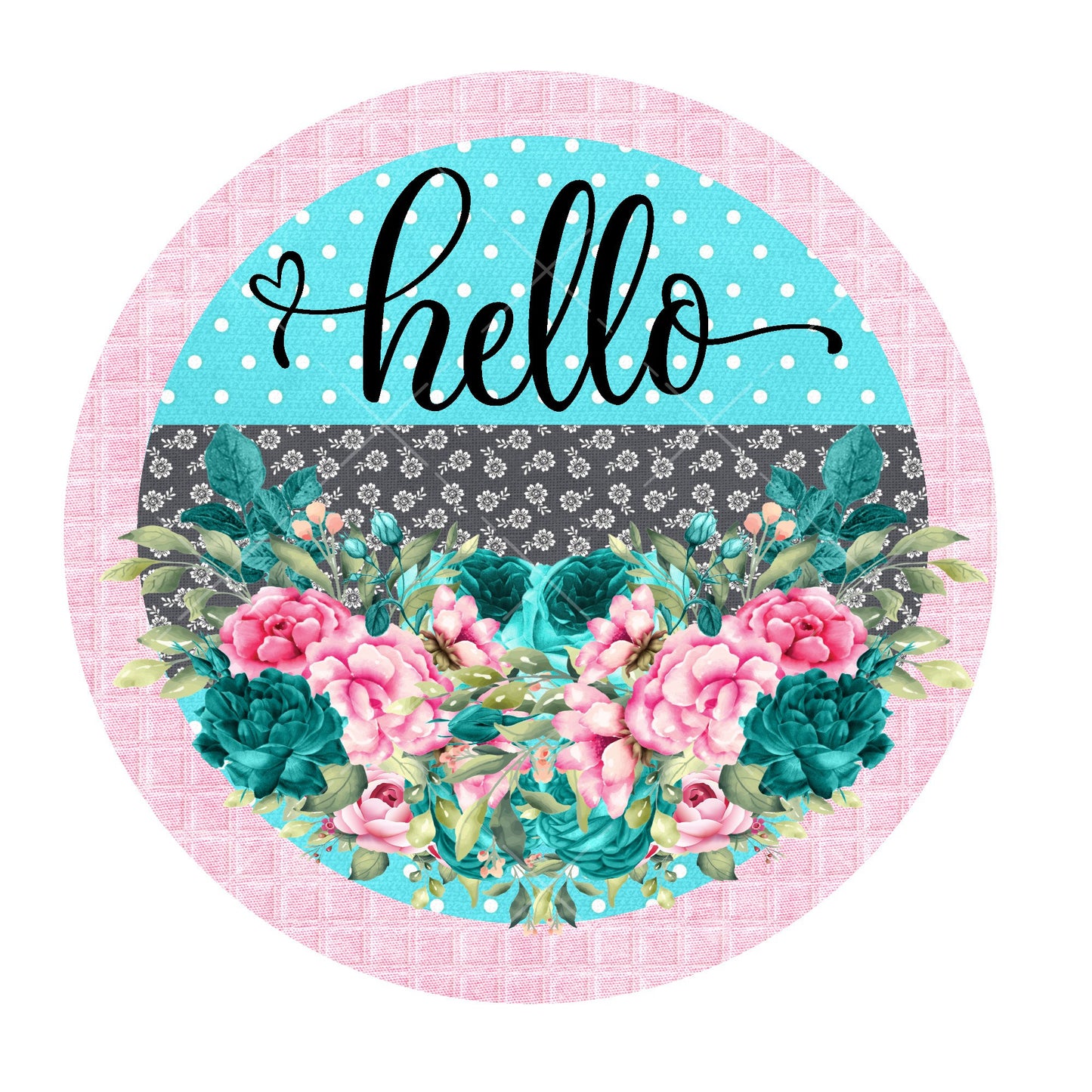 Turquoise and pink hello wreath sign, metal wreath sign, signs for wreaths, door hanging