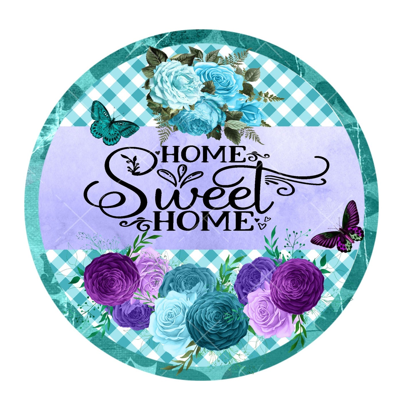 Turquoise, lavender and purple home sweet home wreath sign, metal wreath sign, signs for wreaths