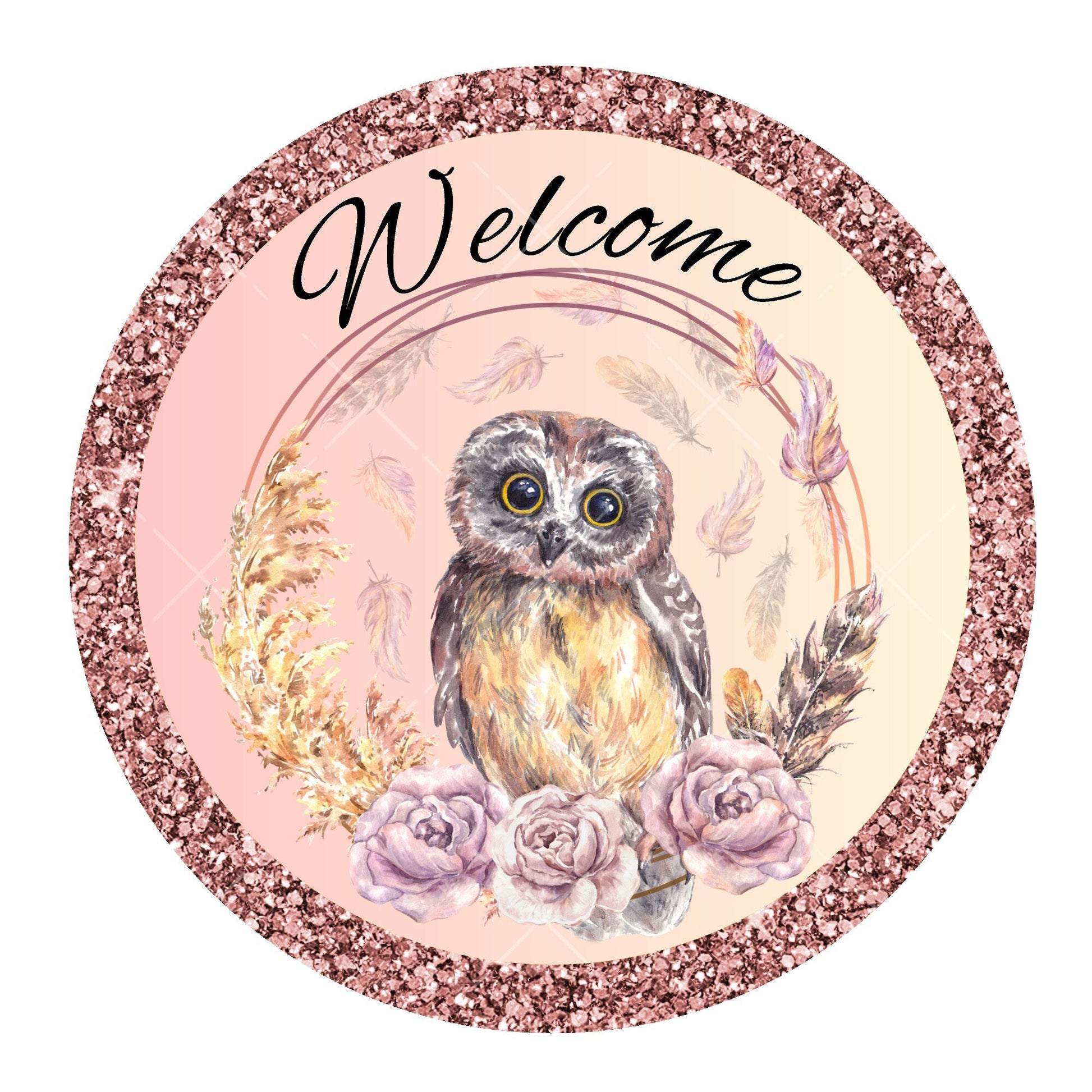 Welcome owl wreath sign, metal wreath sign, signs for wreaths, home decor sign, round wreath signs