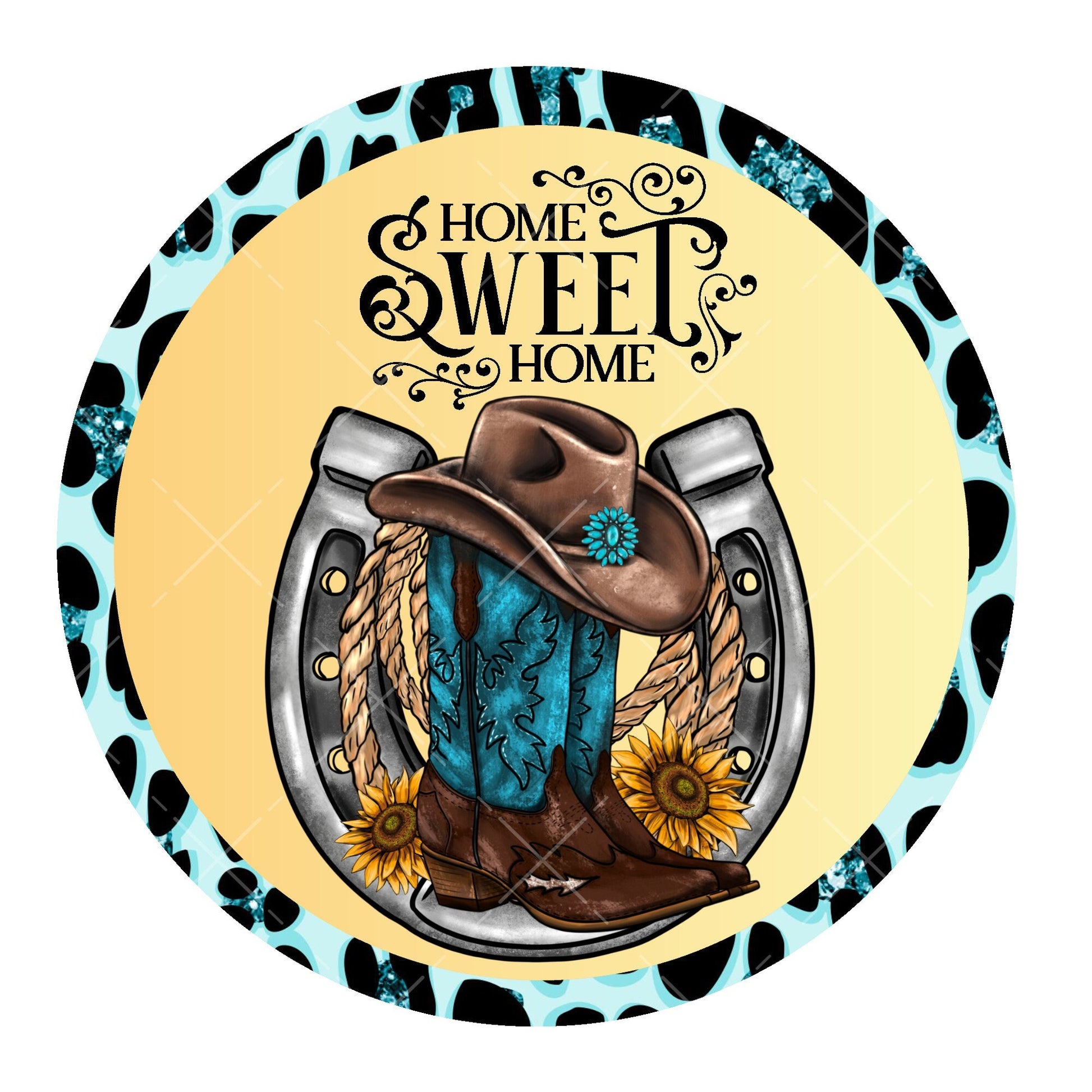 Western home sweet home wreath sign, metal wreath sign, signs for wreaths, home decor sign