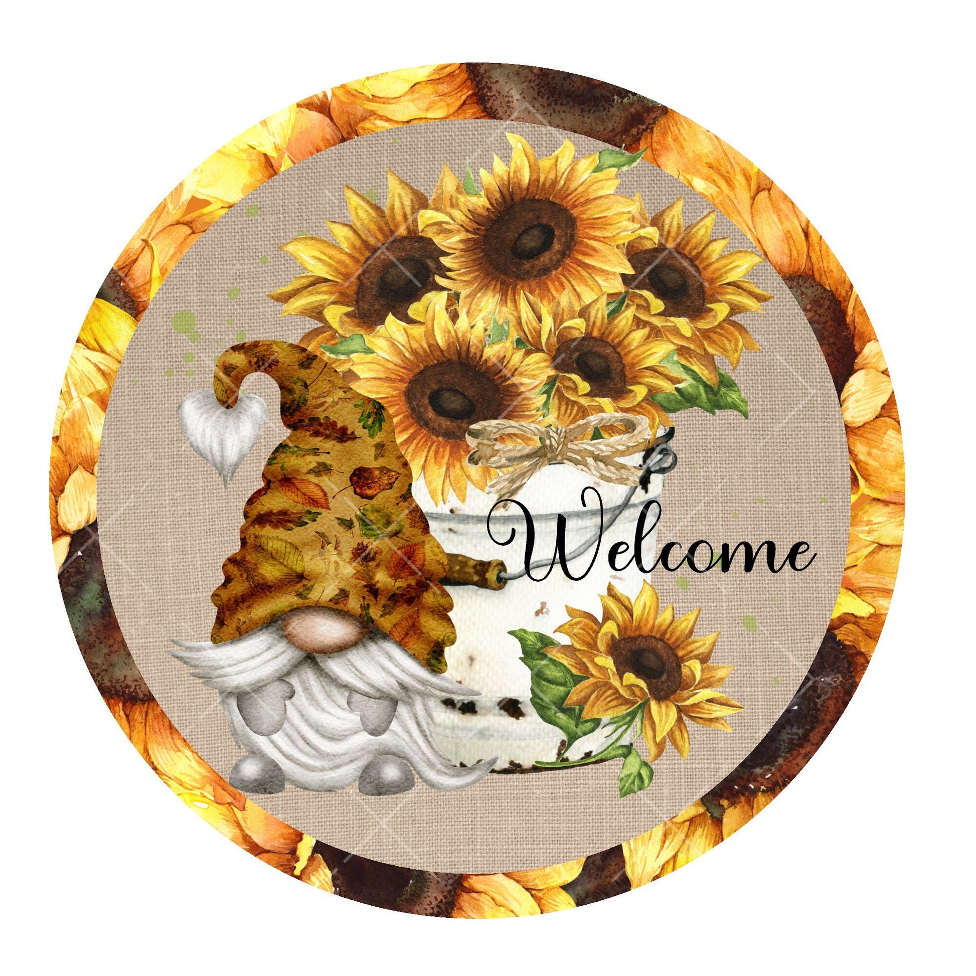 Welcome sunflower gnome wreath sign, metal wreath sign, sign for wreath, metal home decor sign