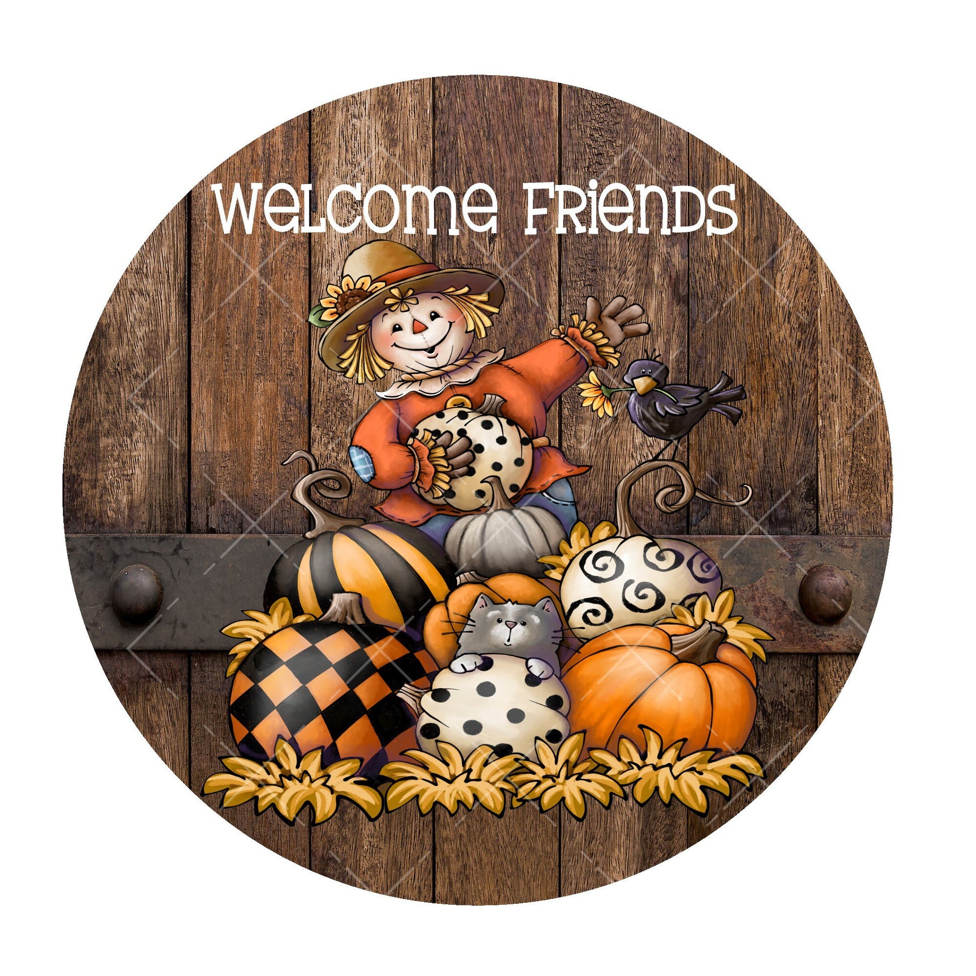 Welcome friends scarecrow wreath sign, metal wreath sign, signs for wreaths, home decor sign, fall wreath sign