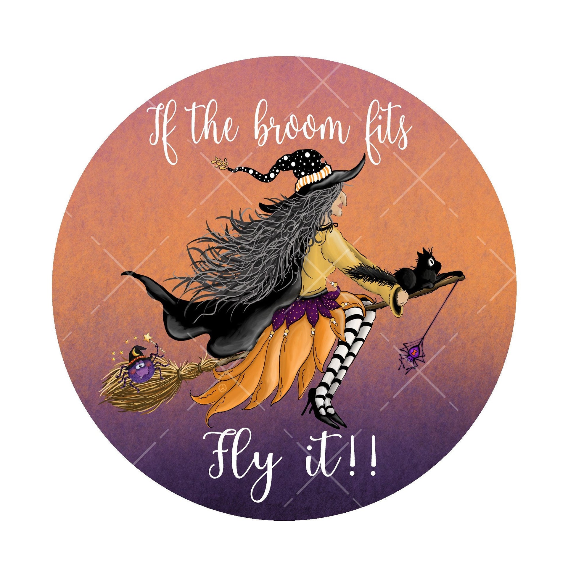 If the broom fits fly it wreath sign, metal wreath sign, sign for wreaths, home decor sign, halloween wreath sign