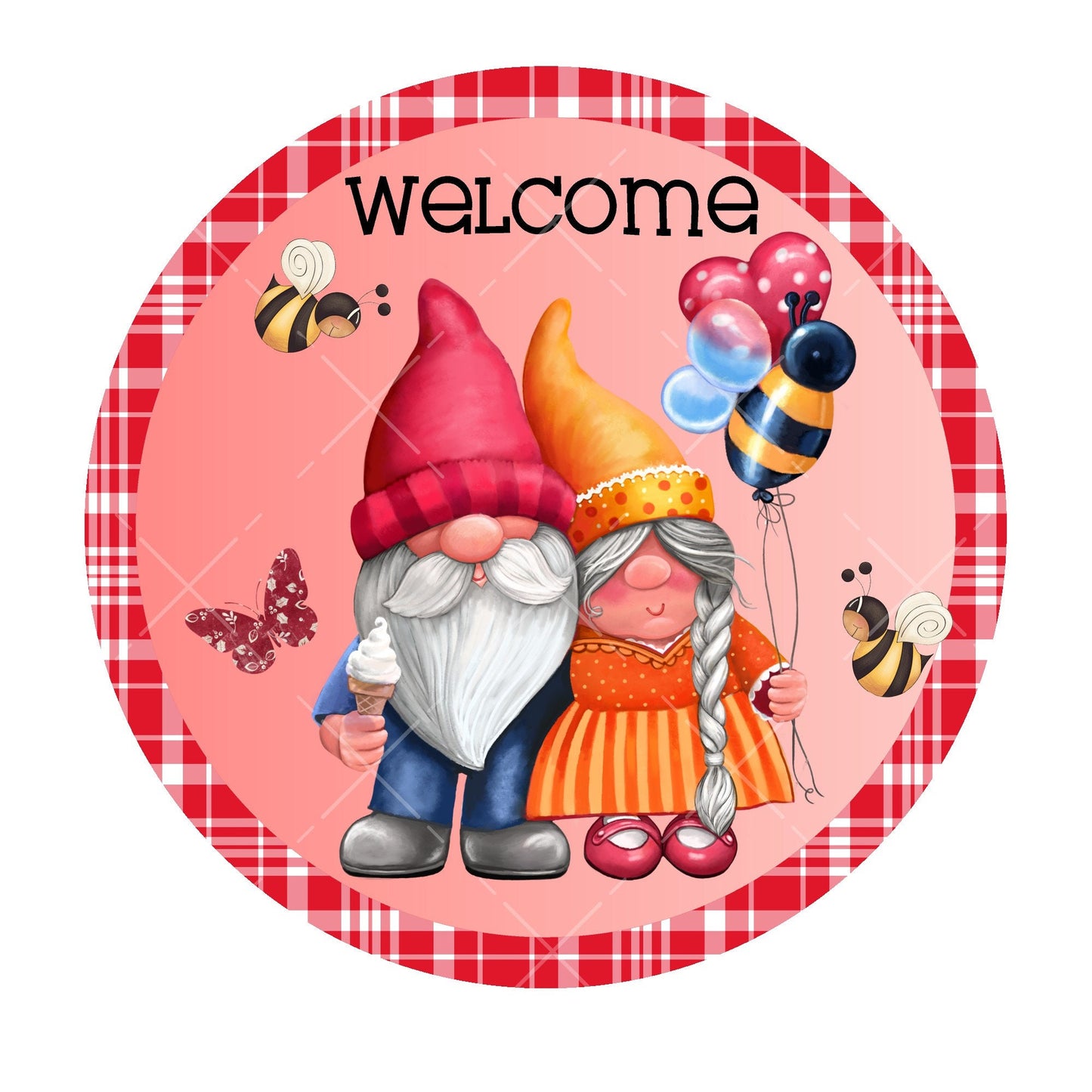 Welcome gnome summer wreath sign, metal wreath sign, signs for wreaths, home decor sign