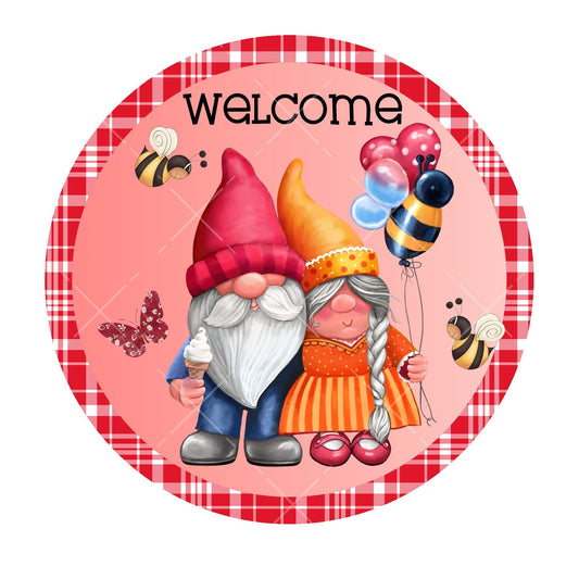 Welcome gnome summer wreath sign, metal wreath sign, signs for wreaths, home decor sign