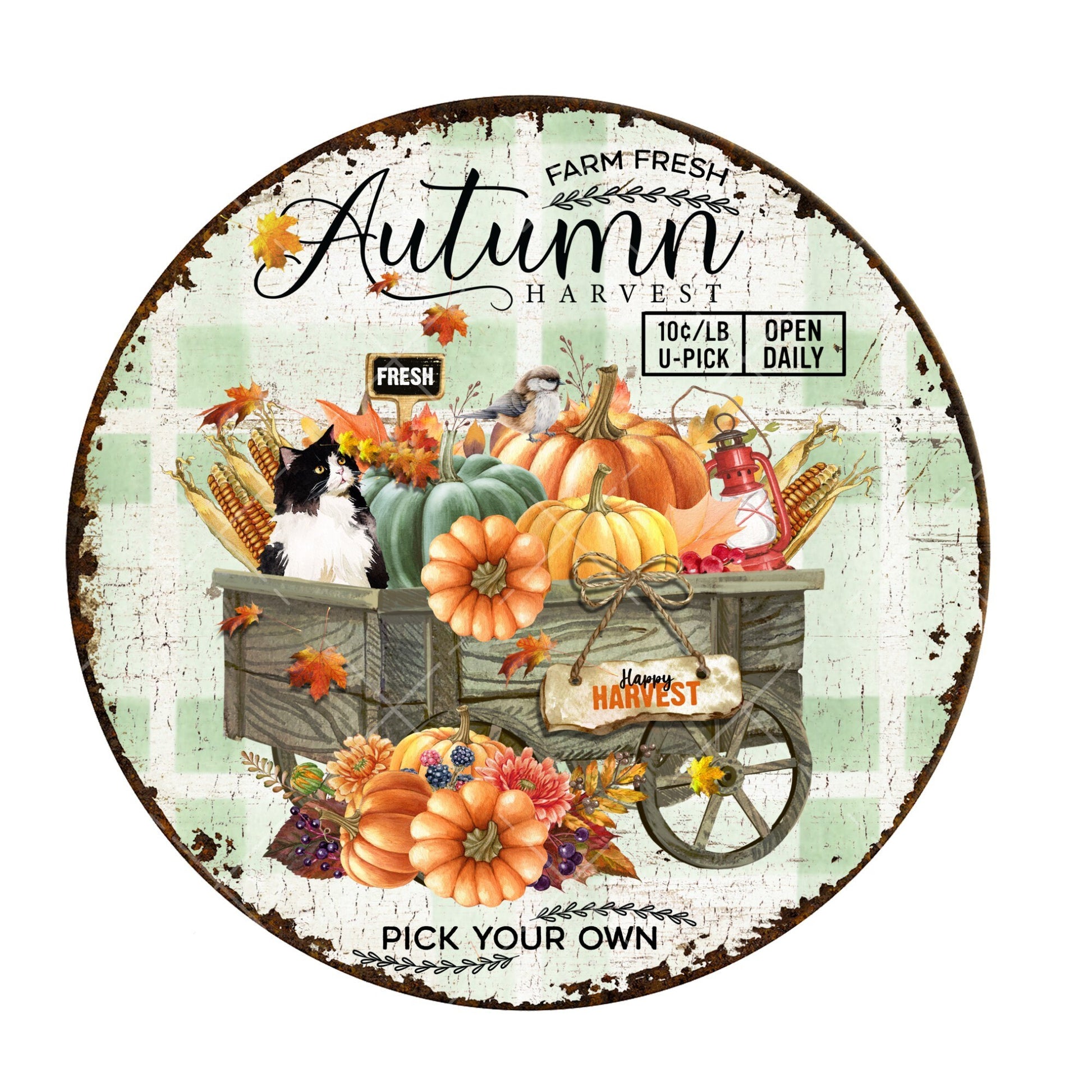 Autumn harvest pumpkin wagon wreath sign, signs for wreaths, metal wreath signs, fall home decor signs