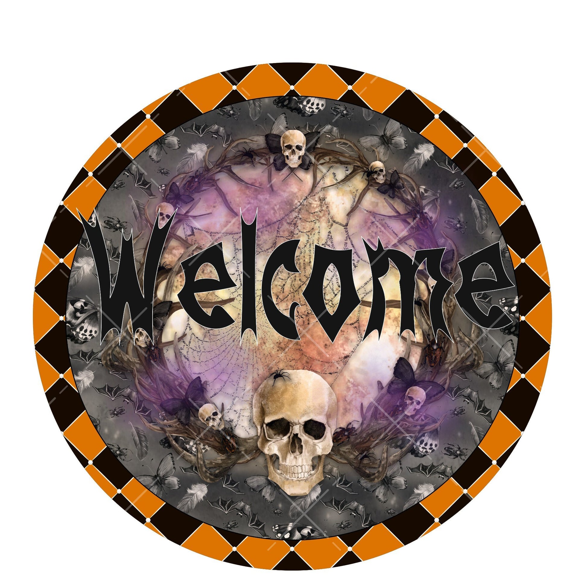 Welcome Halloween wreath sign, metal wreath sign, signs for wreaths, Halloween home decor