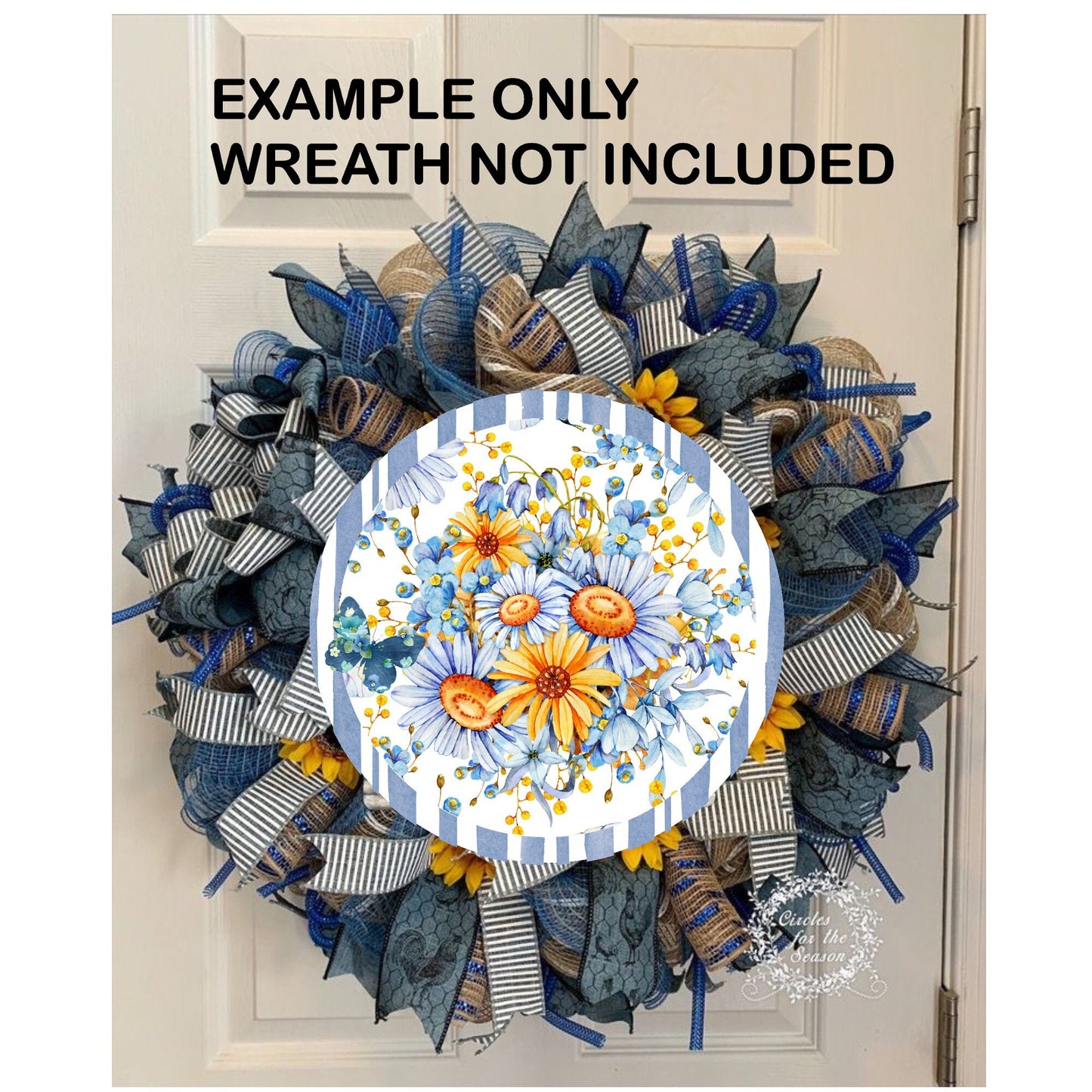 Blue daisy and sunflower wreath sign, metal wreath sign, signs for wreaths, home decor signs