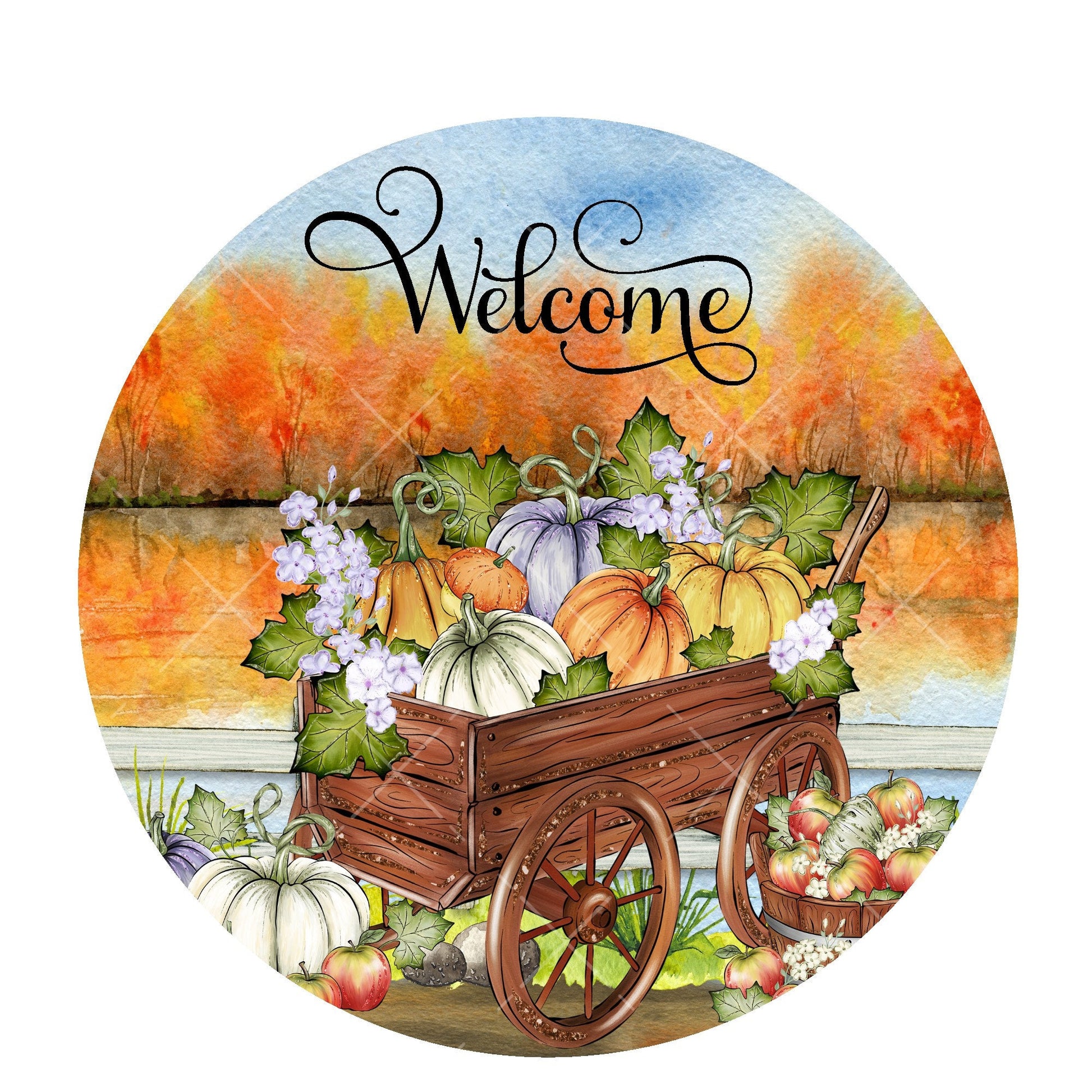 Welcome fall pumpkin wagon wreath sign, metal wreath sign, signs for wreaths, fall home decor