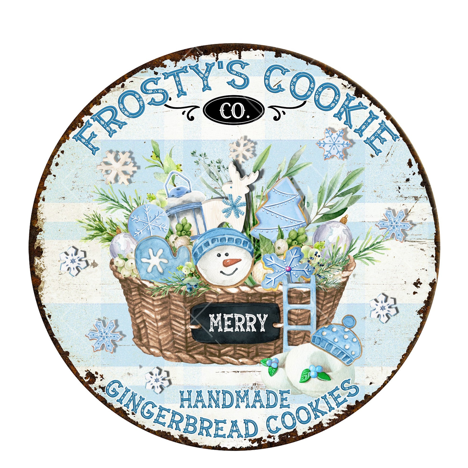 Frosty's cookie company wreath sign, winter metal wreath sign, signs for wreaths, winter home decor