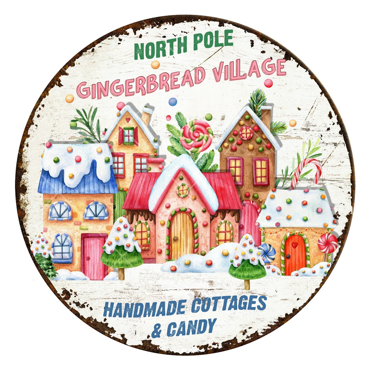 Gingerbread village wreath sign, metal wreath sign, signs for wreaths, Christmas home decor signs