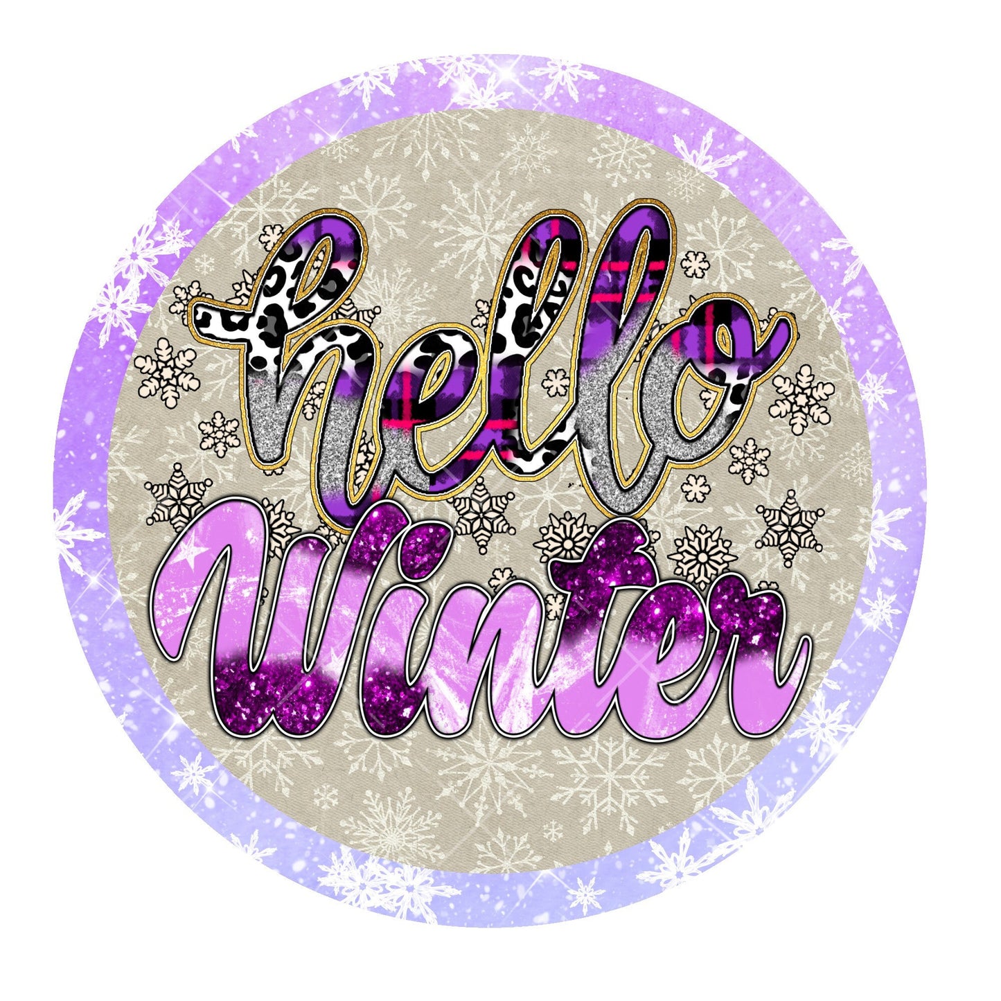 Hello winter pink and purple wreath sign, metal wreath sign, signs for wreaths, winter home decor sign, Lindys sign creations