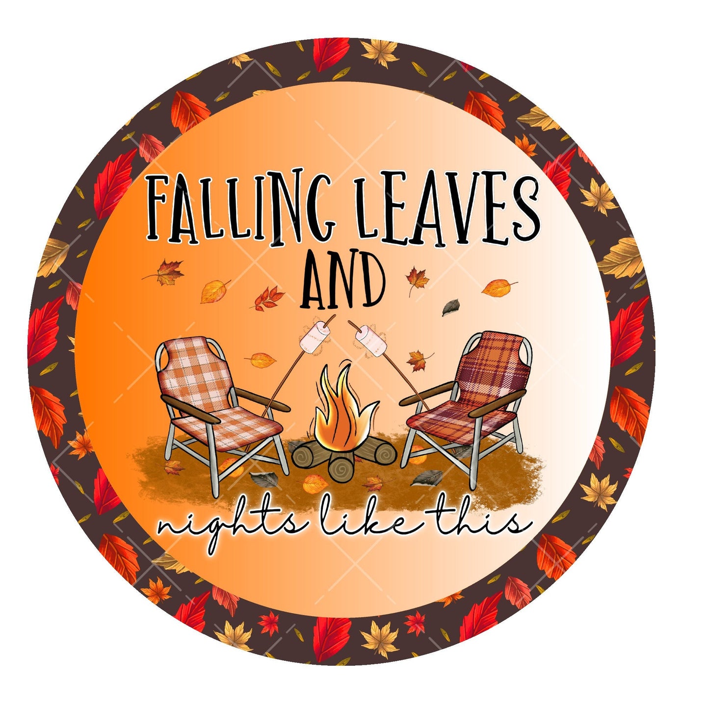 Falling leaves and campfire wreath sign, metal wreath sign, signs for wreaths, fall home decor sign