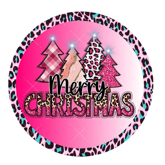 Pink Christmas trees wreath sign, metal wreath sign, signs for wreaths, Christmas home decor, leopard wreath signs