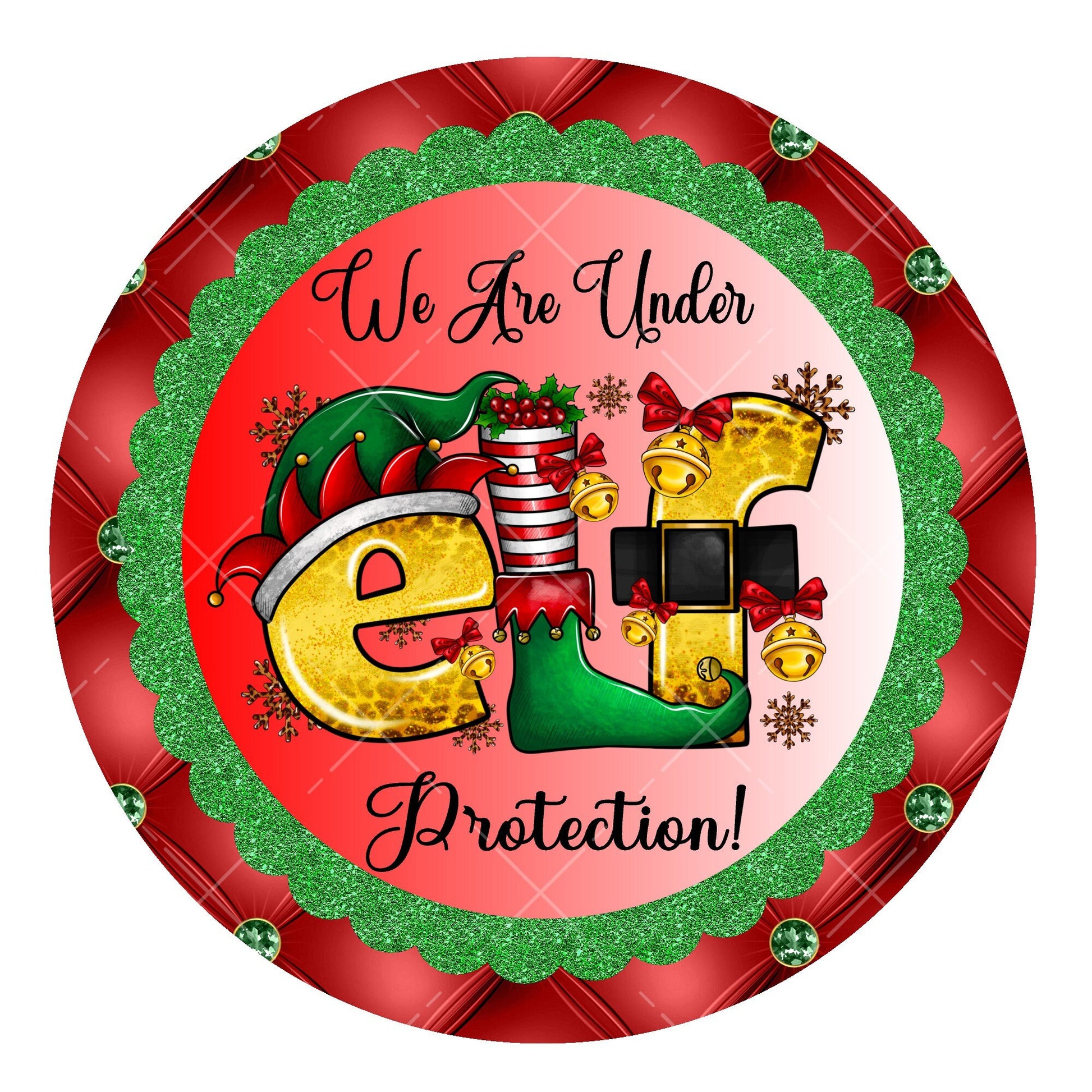 We are under elf protection wreath sign, metal wreath sign, signs for wreaths, Christmas home decor sign, Lindys Sign Creations