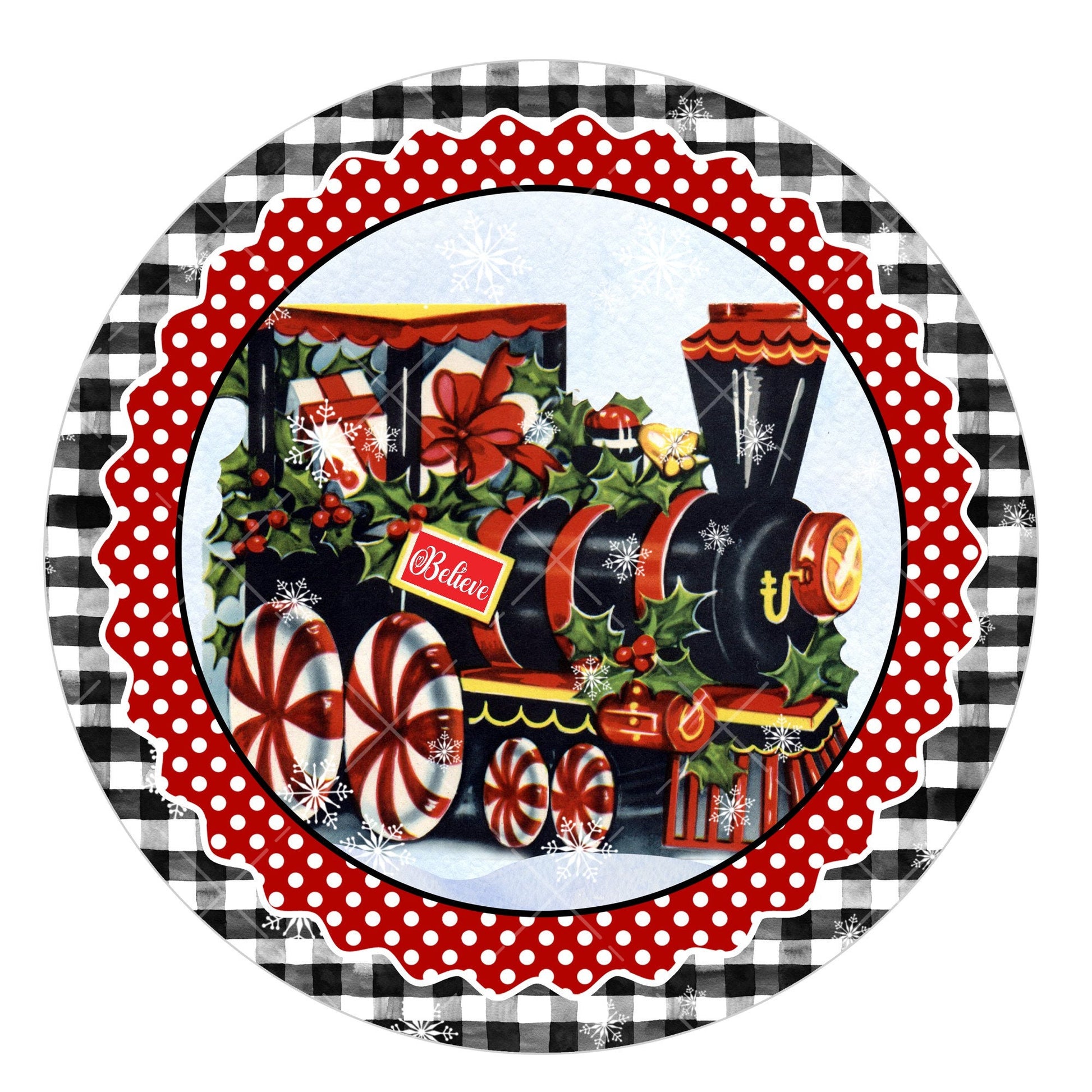 Retro Christmas train wreath sign, metal wreath signs, signs for wreaths, door decor, lindys sign creations, home decor