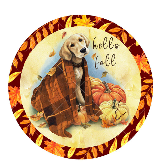 Hello fall dog wreath sign, metal wreath sign, signs for wreaths, fall door hanging, lindys sign creations, fall home decor signs