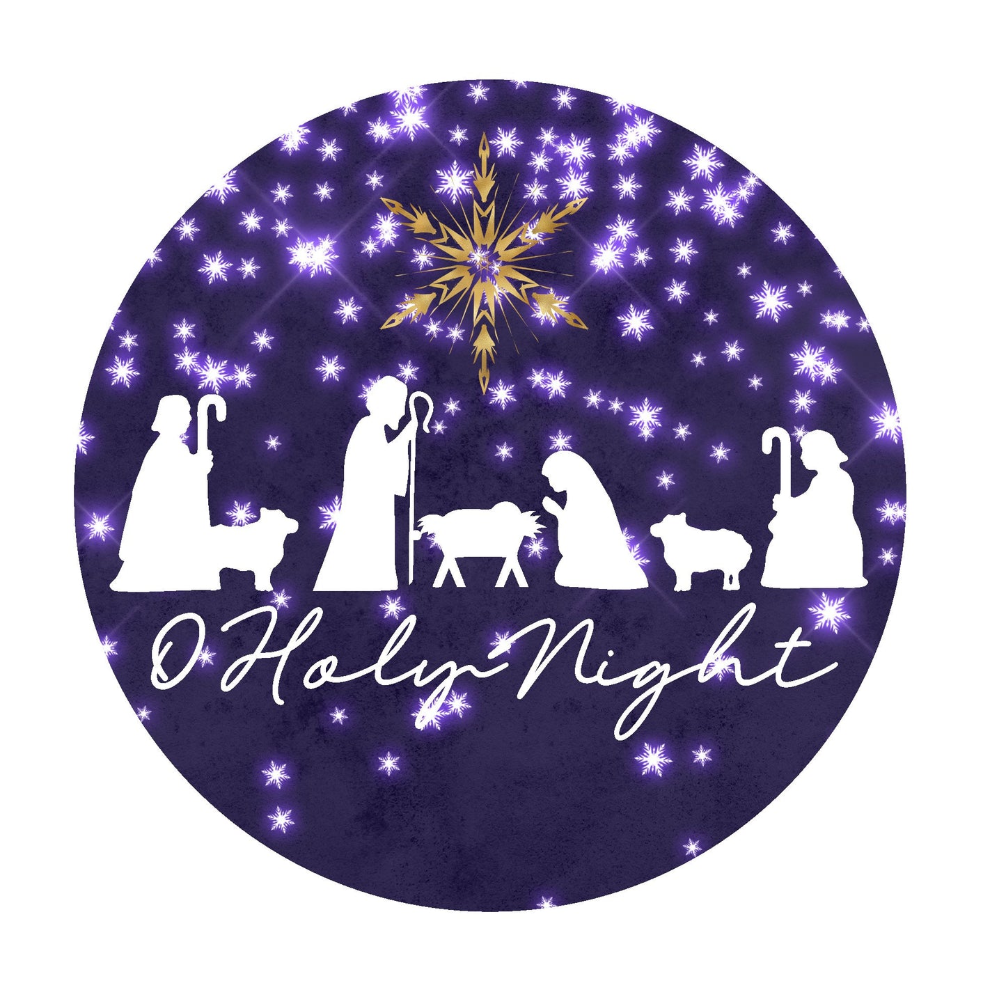 Purple O Holy Night wreath sign, metal wreath sign, signs for wreaths, Christmas door hanging, lindys sign creations