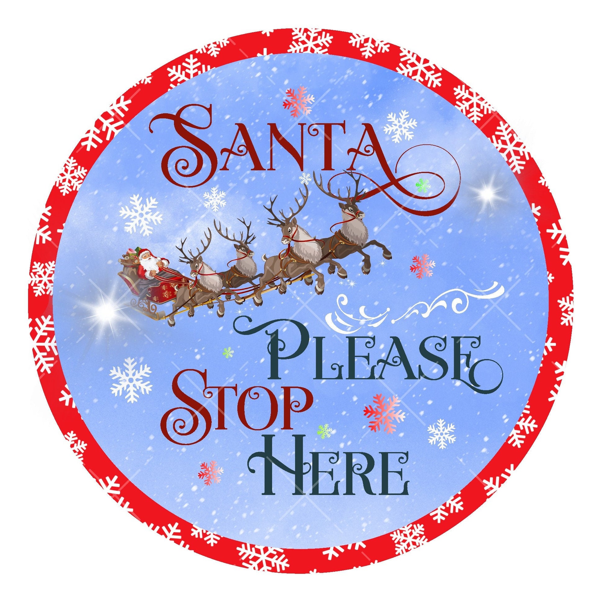 Santa please stop here wreath sign, metal wreath sign, signs for wreaths, Christmas door hanging, lindys sign creations