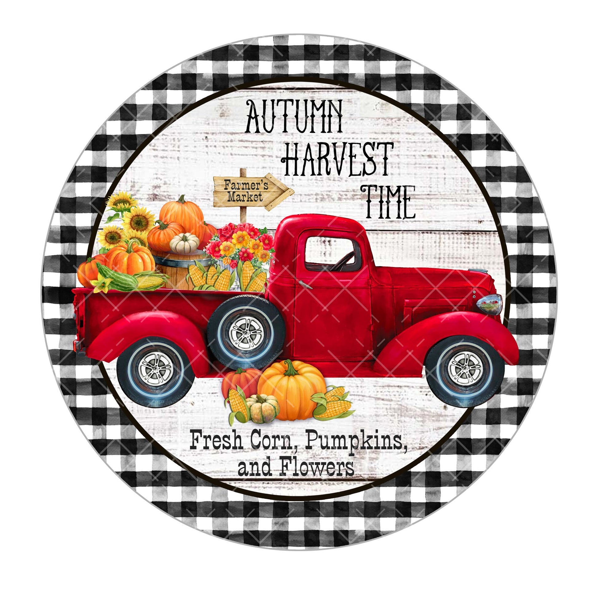 Red truck fall wreath sign, autumn harvest sign, metal wreath sign, signs for wreaths, door hanging, lindys sign creations