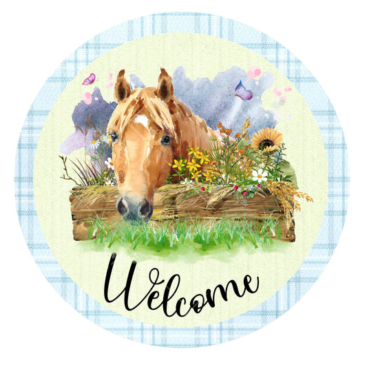 Welcome horse wreath sign, signs for wreaths, metal wreath signs, door hanging, Lindys sign creations