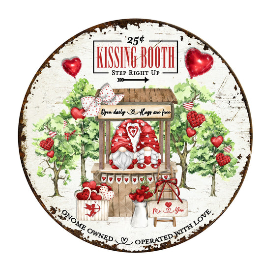 Valentine's Day wreath sign, metal wreath sign, kissing booth sign, door decor, Lindys sign creations