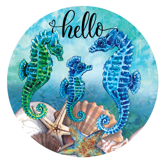 Hello seahorse wreath sign, metal wreath sign, signs for wreaths, home decor sign, beach wreath sign, lindys sign creations