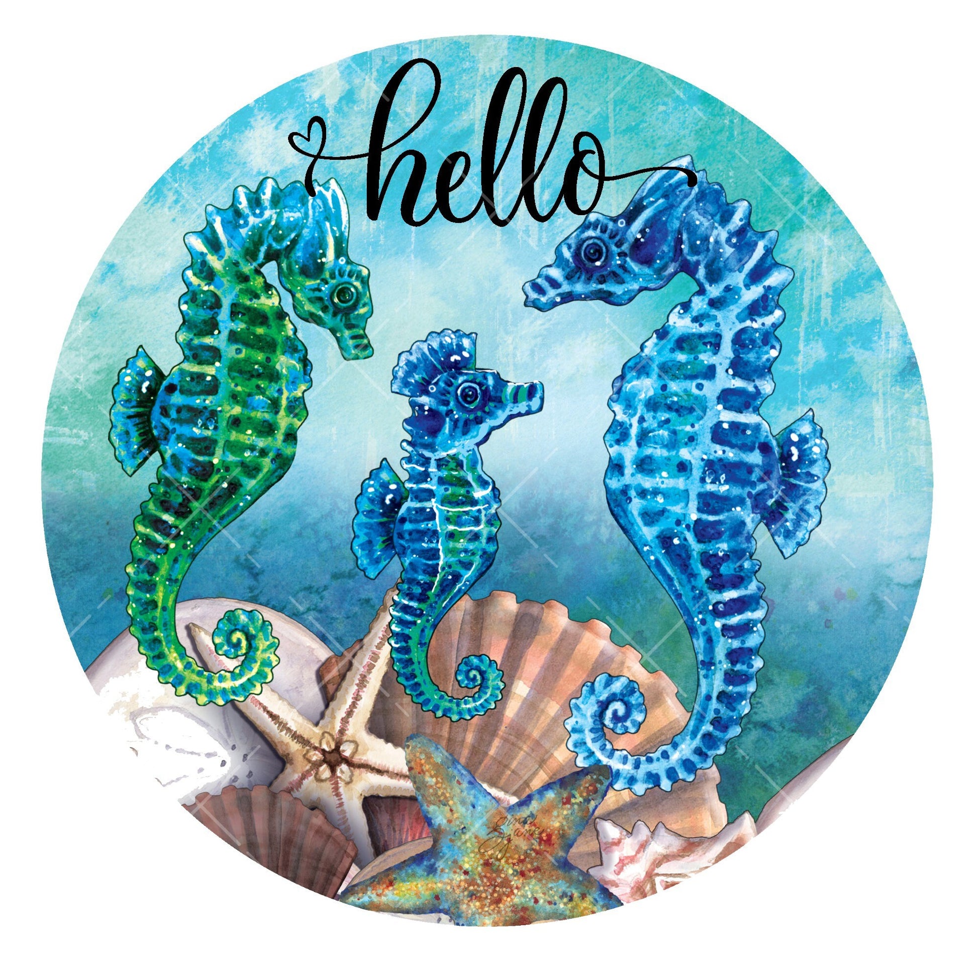 Hello seahorse wreath sign, metal wreath sign, signs for wreaths, home decor sign, beach wreath sign, lindys sign creations