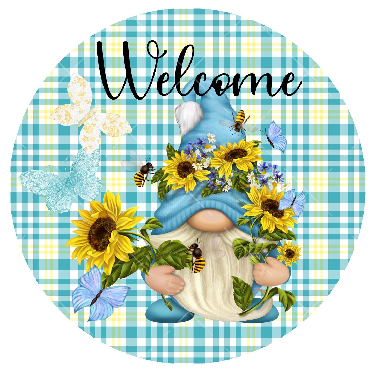 Welcome gnome wreath sign, metal wreath sign, signs for wreaths, door hanging, lindys sign creations