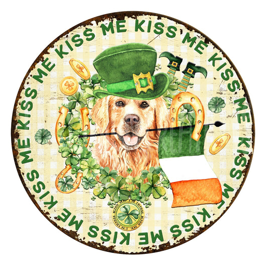 Kiss me Irish wreath sign, St Patrick's Day sign, metal wreath sign, sign for wreath, Lindys sign creations, round wreath sign