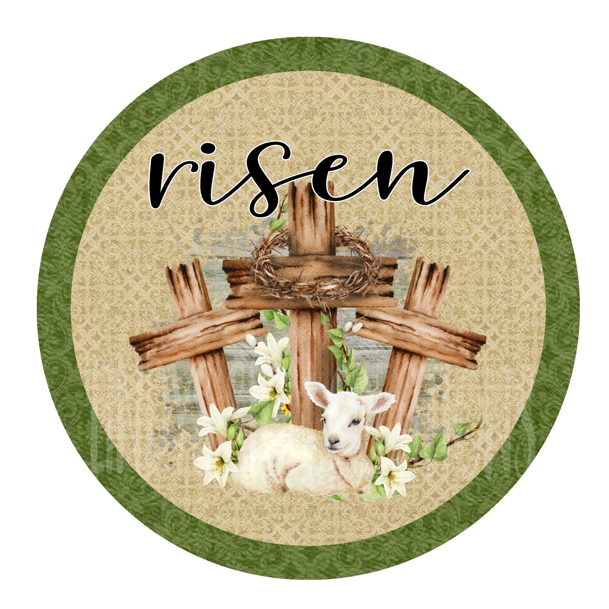 Risen Easter wreath sign, metal wreath sign, sign for wreath, round wreath sign, Christian wreath sign, Lindys sign creations