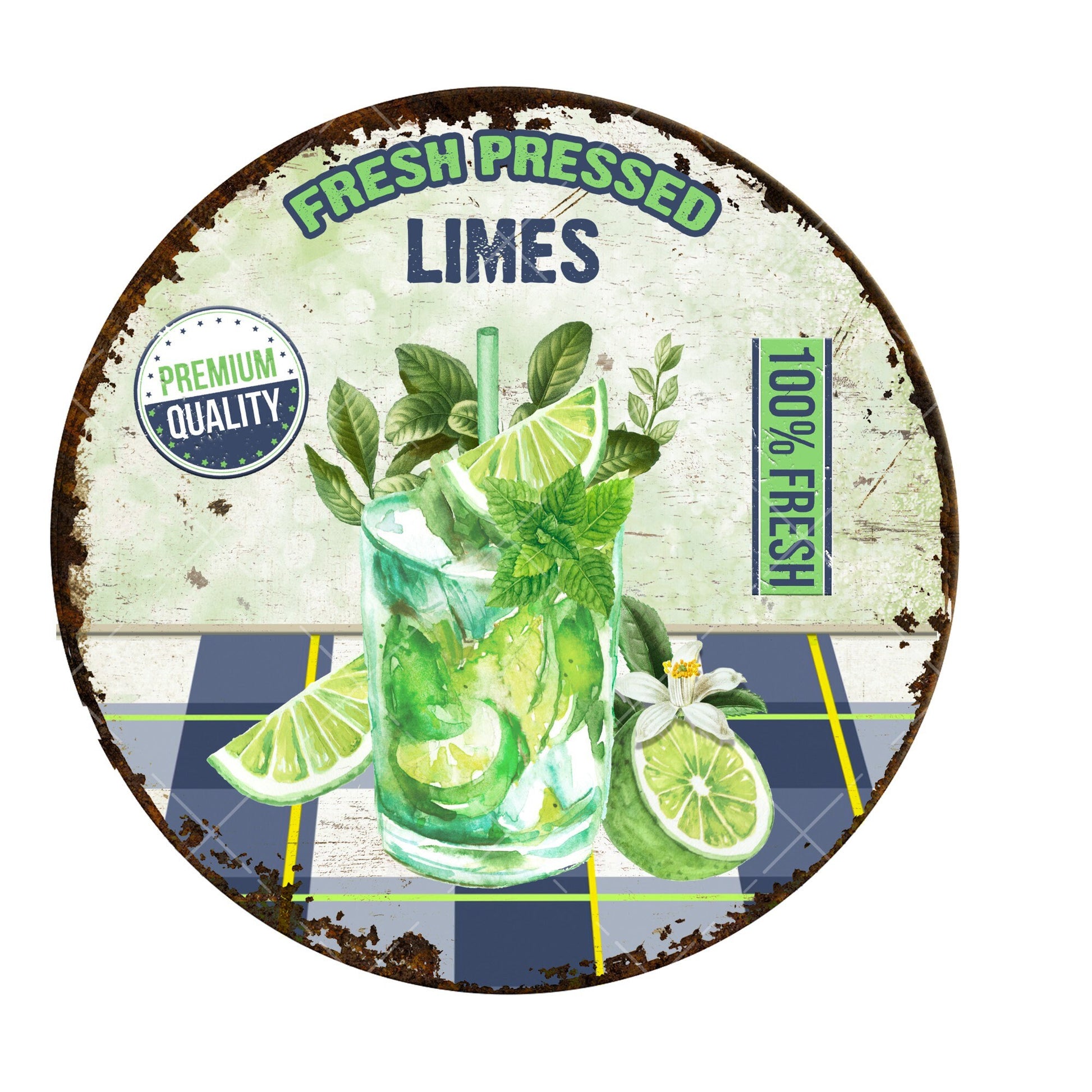 Fresh pressed limes wreath sign, metal signs, round wreath sign, home decor, Lindys sign creations, sign for wreath