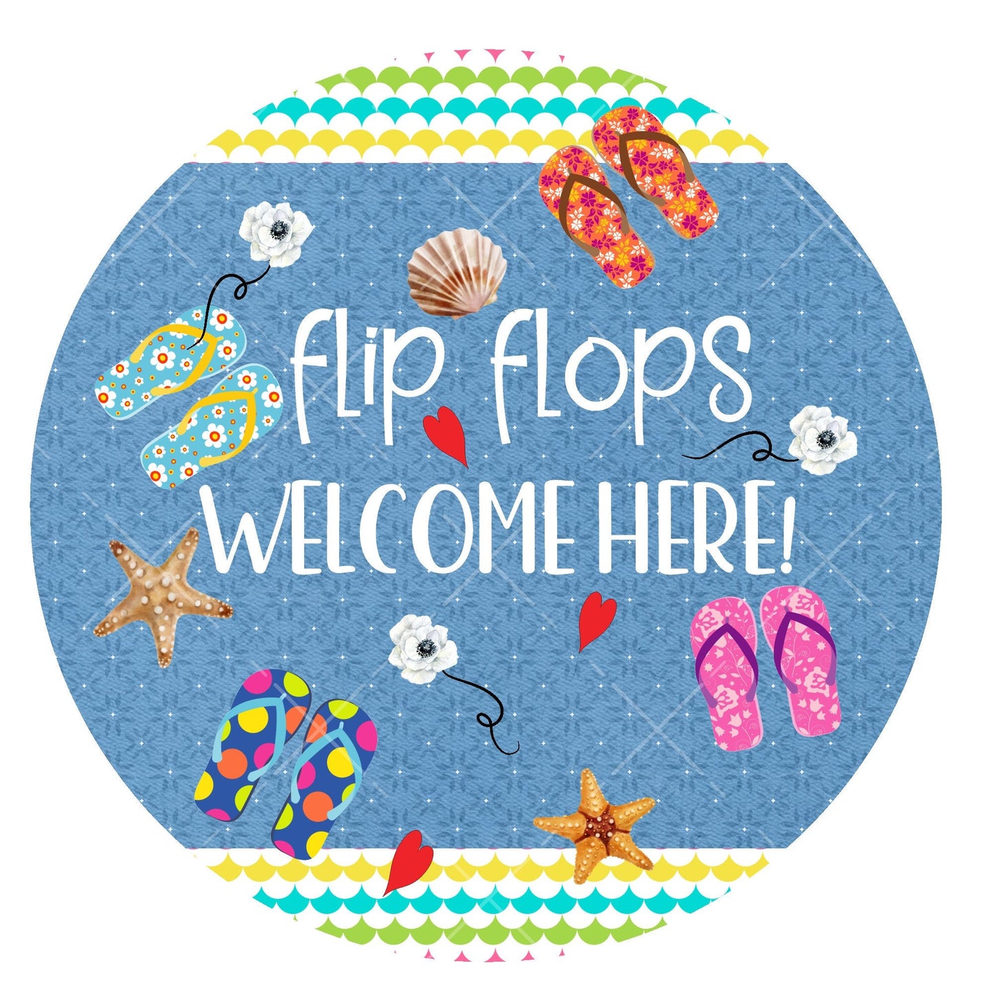 Flip flops welcome here wreath sign, metal wreath sign, summer wreath sign, Lindys sign creations, sign for wreath