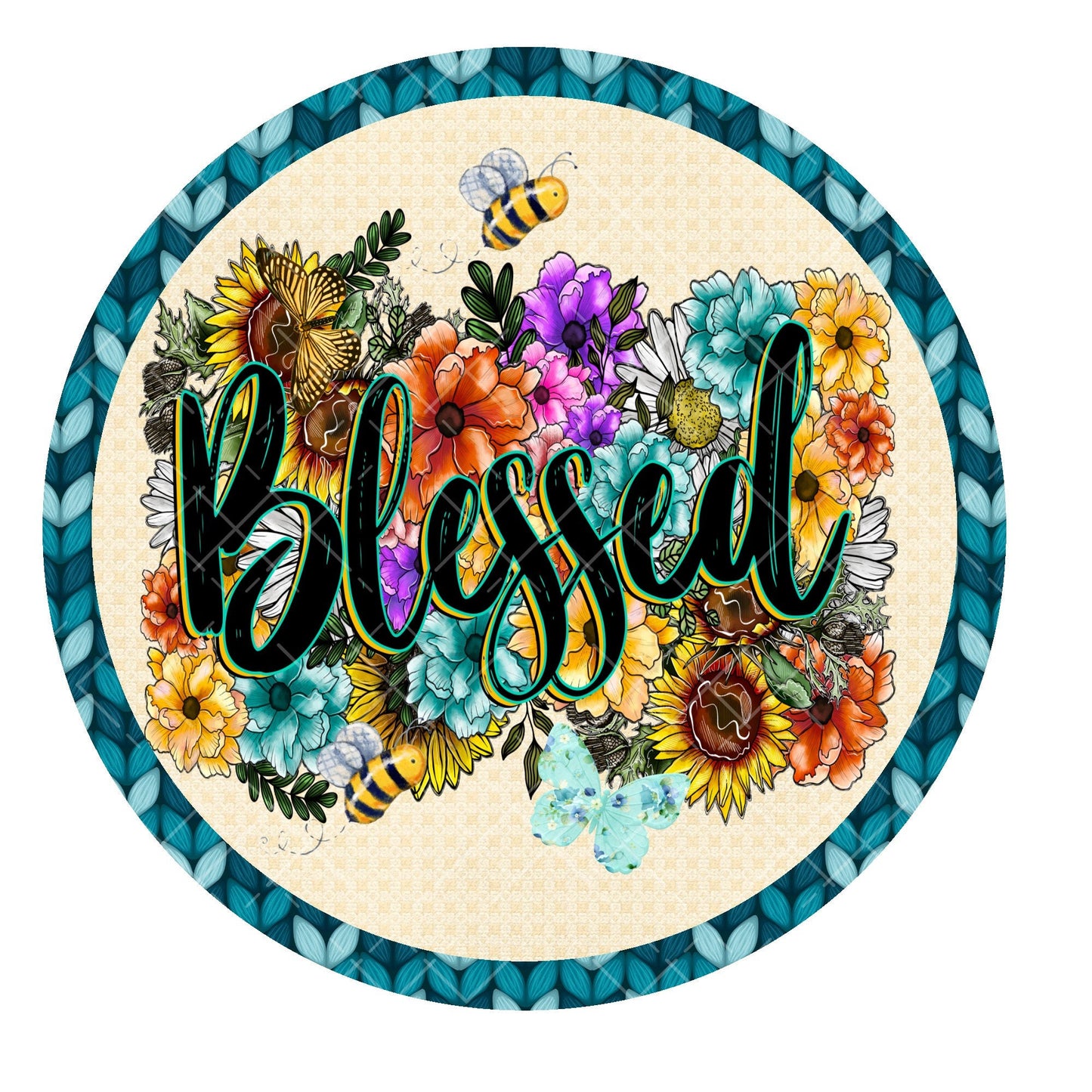 Blessed floral wreath sign, sign for wreath, metal wreath sign, round wreath sign, door hanging, Lindys sign ceations