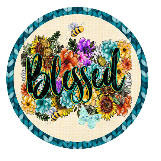 Blessed floral wreath sign, metal wreath sign, sign for wreath, round wreath sign, Lindys sign creations, door hanging