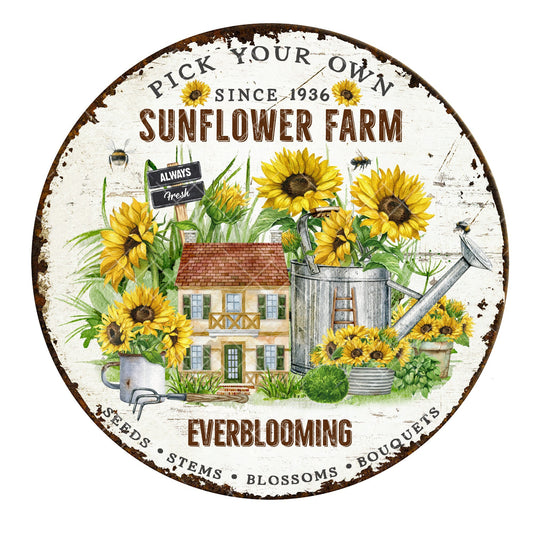 Sunflower farms wreath sign, metal wreath sign, sign for wreath, round wreath sign, door hanging, Lindys sign creations