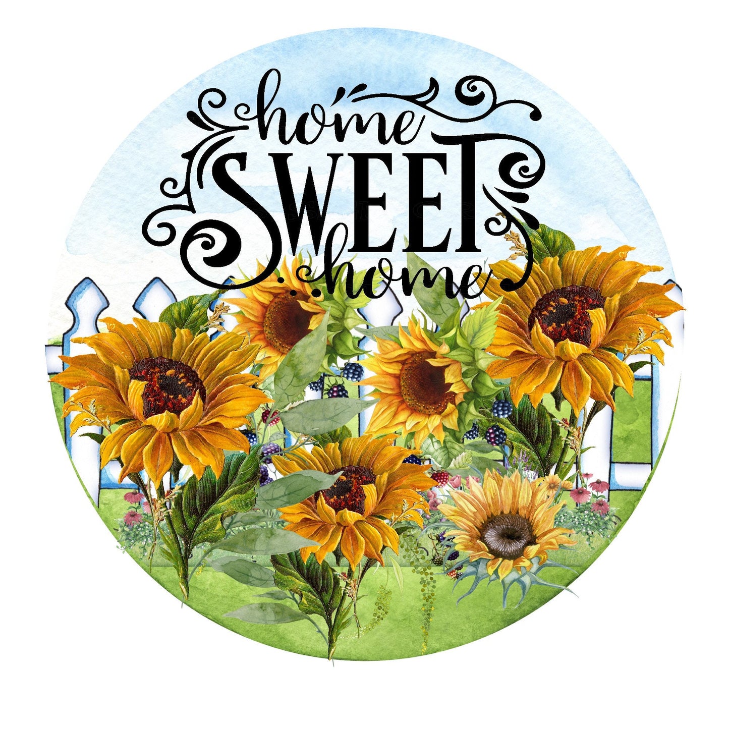 Home sweet home sunflower wreath sign, metal wreath sign, sign for wreath, round wreath sign, Lindys sign creations