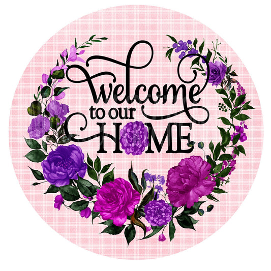 Welcome to our home wreath sign, floral metal wreath sign, sign for wreath, door hanging, Lindys sign creations