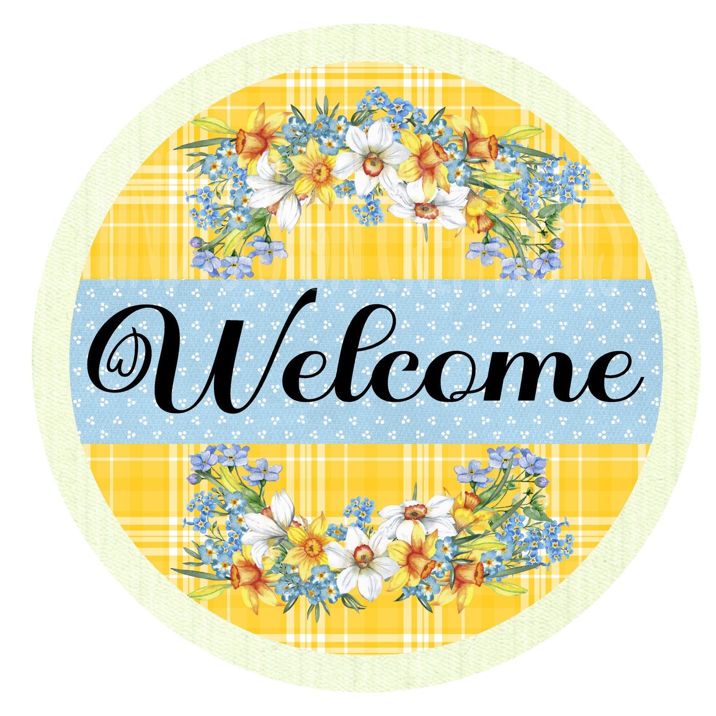 Welcome floral wreath sign, metal wreath sign, sign for wreath, daffodil metal sign, door decor, Lindys sign creations