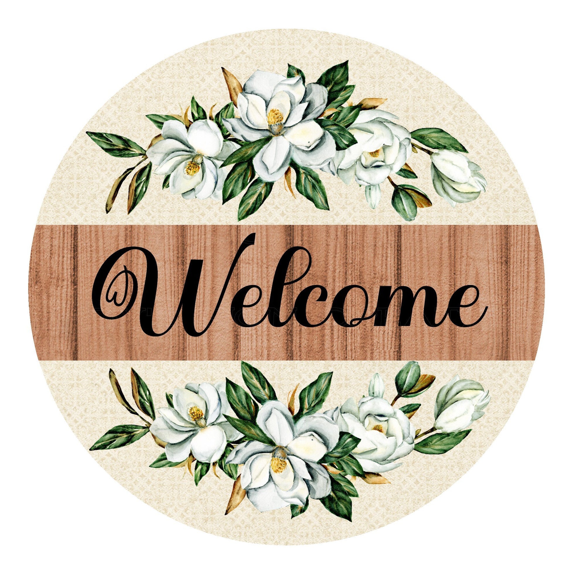 Magnolia flower welcome wreath sign, signs for wreaths, metal wreath sign, round wreath sign, door hanging, lindys sign creations