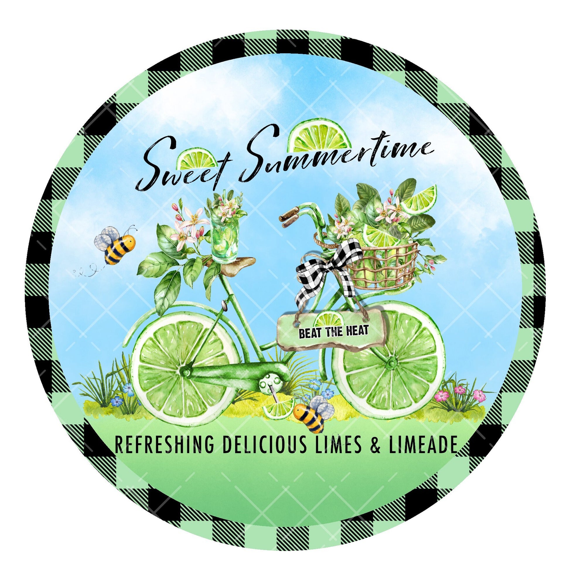 Sweet summertime lime wreath sign, metal wreath sign, sign for wreath, round wreath sign, door decor, Lindys sign creations