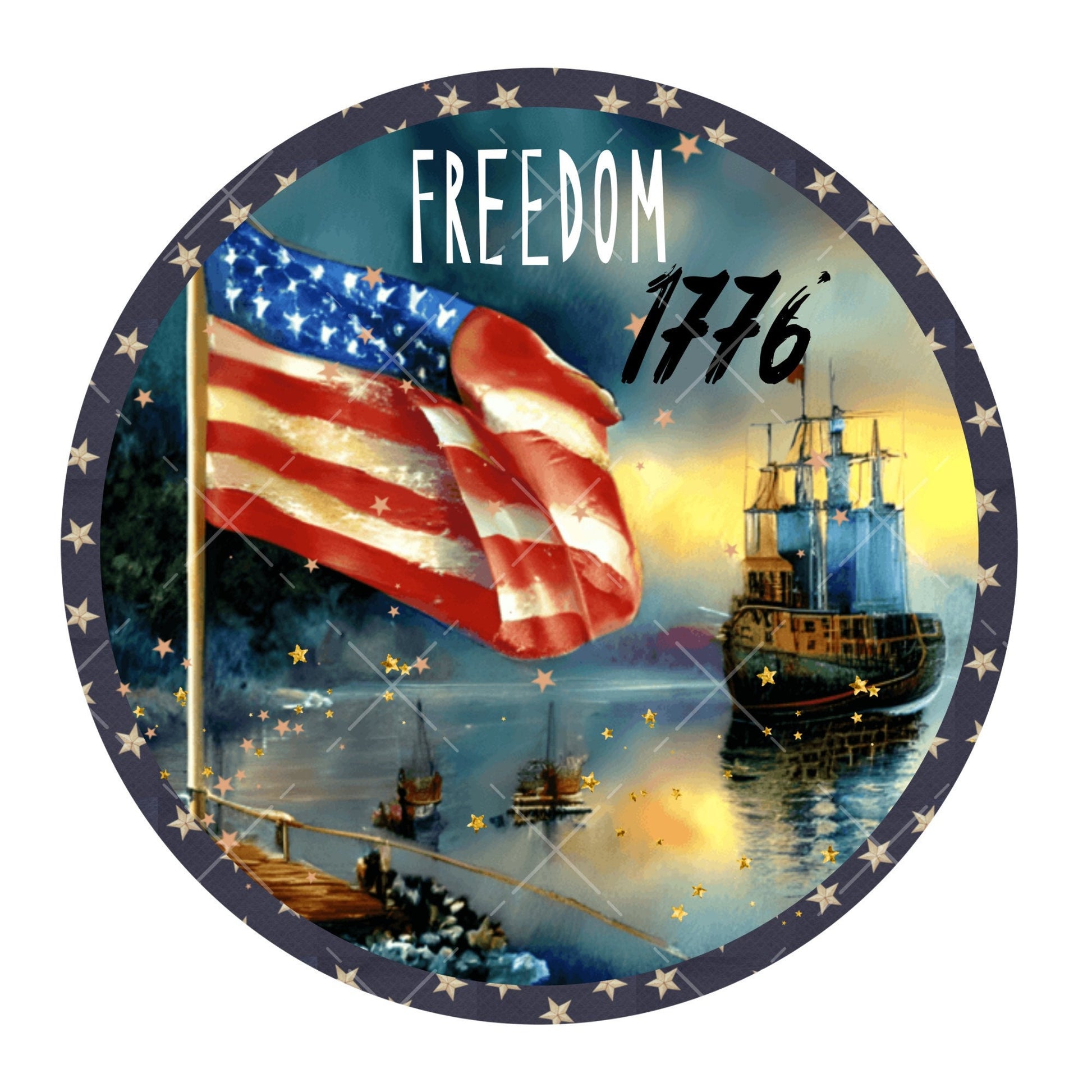 Freedom 1776 patriotic wreath sign, metal wreath sign, sign for wreaths, round wreath sign, door decor, lindys sign creations