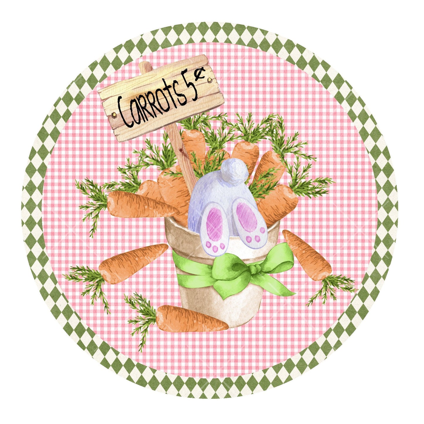 Bunny butt with carrots wreath sign, metal wreath sign, signs for wreaths, round wreath sign, Easter wreath sign, lindys sign creations